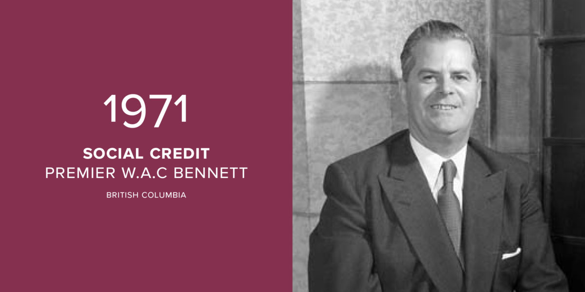 1971: Social Credit, Premier W.A.C Bennett 1971: W.A.C Bennett’s Social Credits